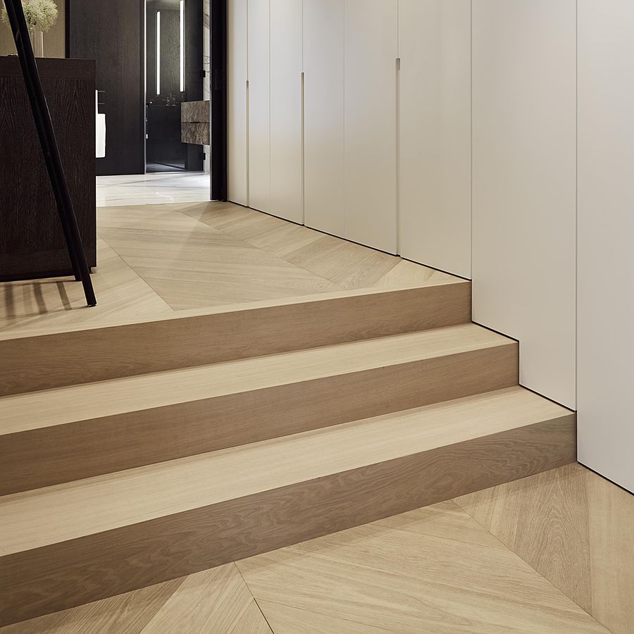 Ebony and Co project - Stairs - Continental Oak - Chevron Pattern - Handcrafted Hardwood Floors